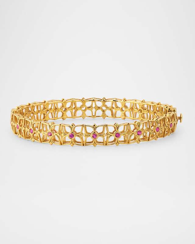 18K Yellow Gold Signature White Diamond and Ruby Bangle Bracelet